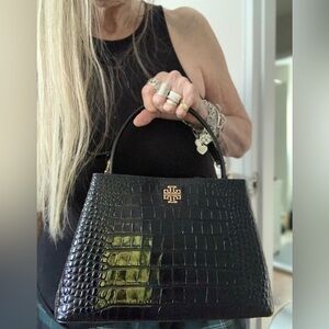 NWT TORY BURCH BRITTEN CROC EMBOSSED BLACK LEATHER SATCHEL $850